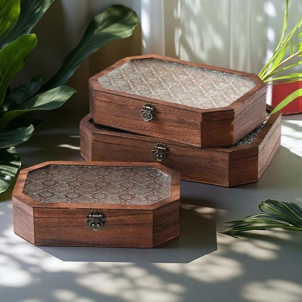 Vintage Wooden Storage Box Begonia Flowers Cosmetic Organizer Storage Cabinet  Treasure Keepsake