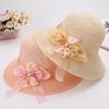 Bow Flowers Straw Sun Hat Woman Bucket Summer Sunscreen Wide Brim Sun Cap Outdoor Beach Accessories