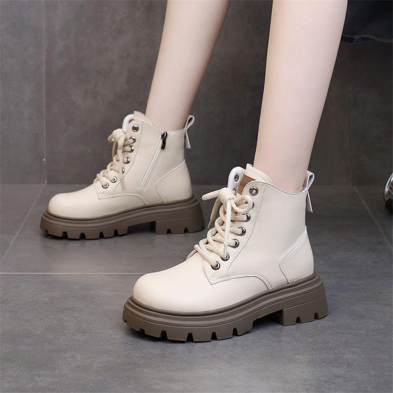2025 Fashion Versatile New Internet Celebrity Locomotive Boots Martin Boots Women's Soft Leather Thick-soled British Velvet Short Boots
