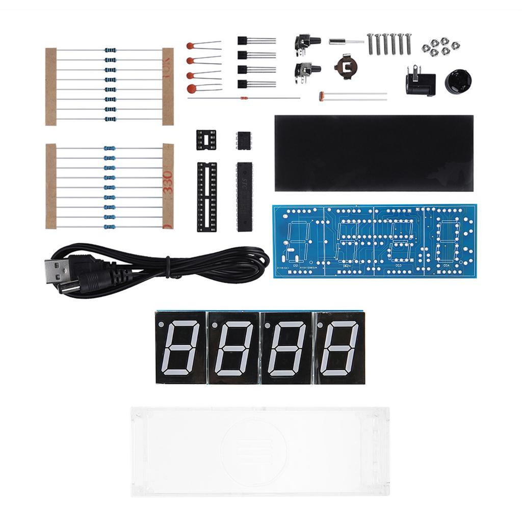 4-digit Digital LED Clock Kit Auto Display Time/Temperature Electronic Kit Clock - Red