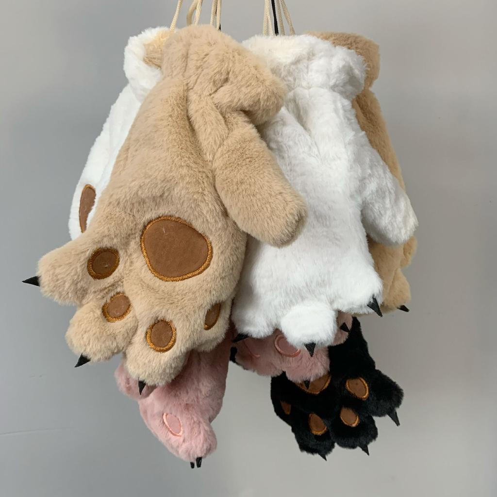 Japońskie Urocze Kreskówkowe Rękawice Pluszowe z Pazurami Niedźwiedzia dla Kobiet na Zimę Ciepłe i Aksamitne Pogrubiane do Jazdy na Świeżym Powietrzu i Narciarstwa Trendy dla Par