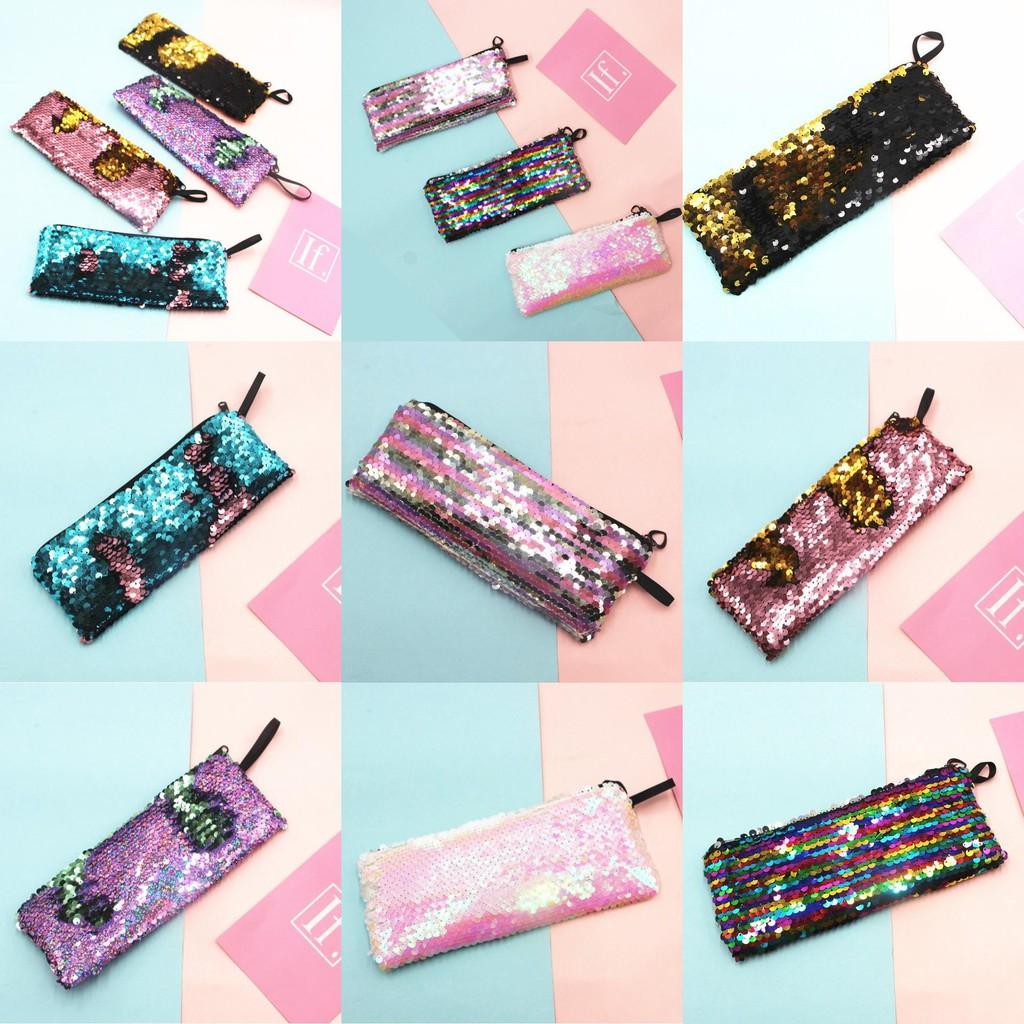 Glitter Two Mermaid Tone Pencil Case Earphone Data Cable Organizer Bag Students