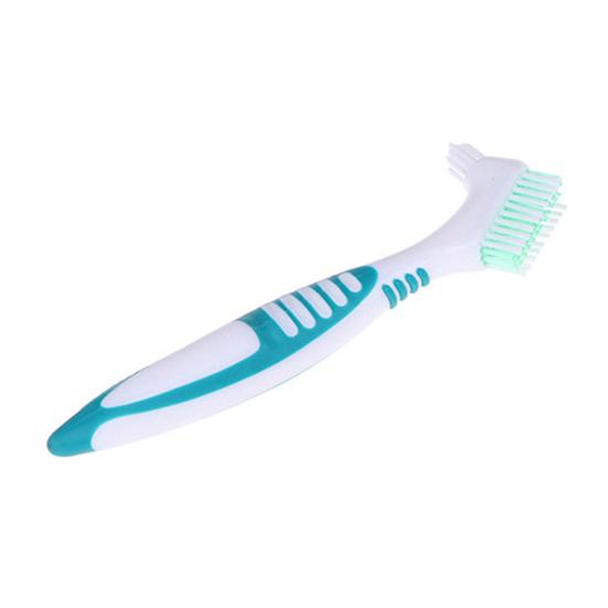 Dwustronna szczoteczka do protez zębowych Ergonomiczny uchwyt Plastikowe włosie wielowarstwowe Sztuczne zęby Szczoteczka do pielęgnacji jamy ustnej do użytku domowego