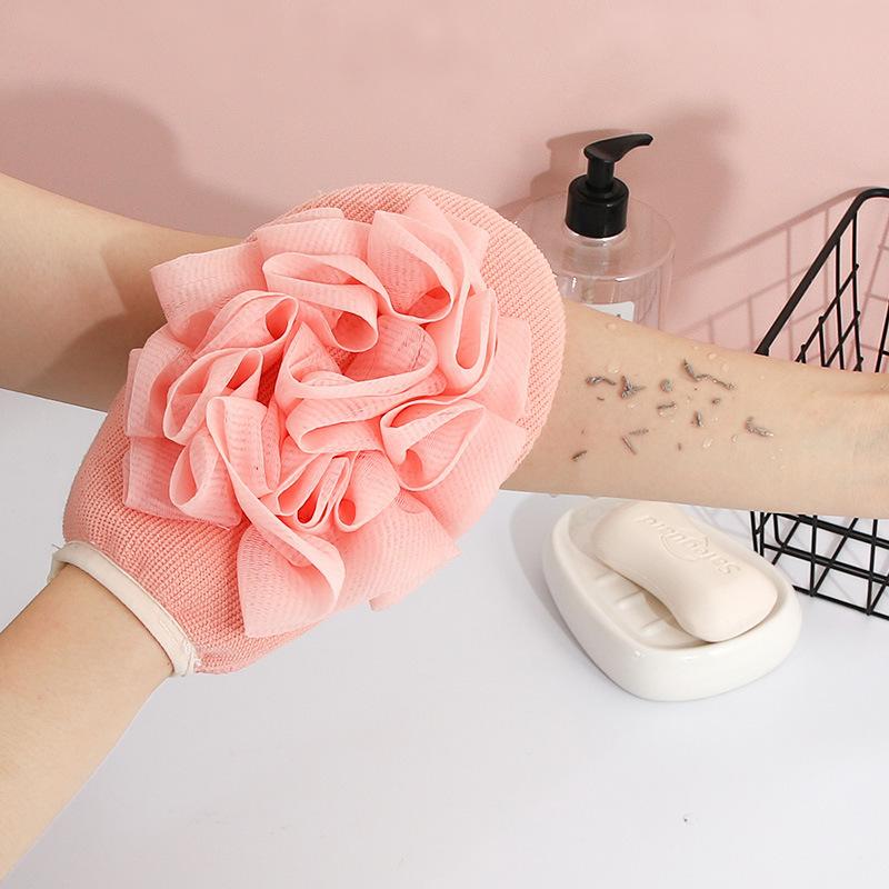 2 in 1 Skin-Friendly Floral Bath Ball Bath Mitt, Double-Sided Spa Scrub, Remove Dead Skin, Fragrance-Free, Bathroom Accessories
