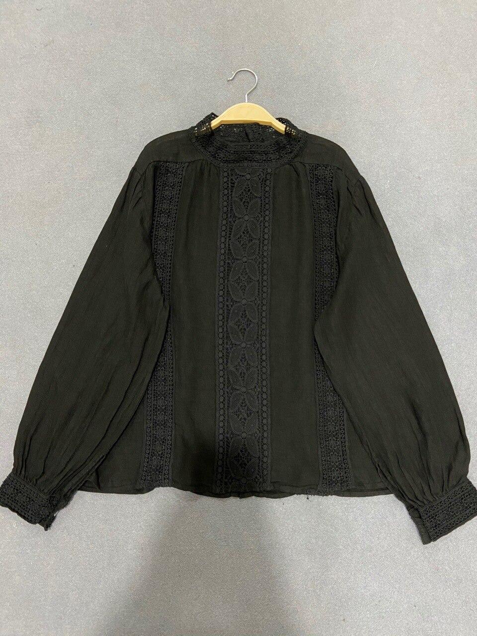 

Жіночі блузки з льону Johnature Mori з вільним вирізом, весна-осінь, вільні вінтажні суцільний колір One Size чорний