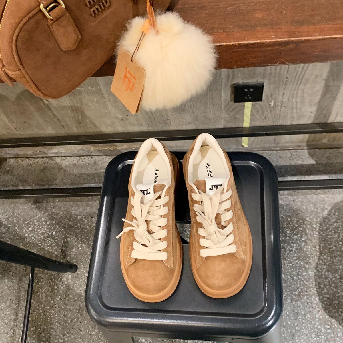 

Cowhide version~ Grape mother with the same retro lace-up leisure sports heightening platform versatile German training shoes women s board shoes 40 коричневый