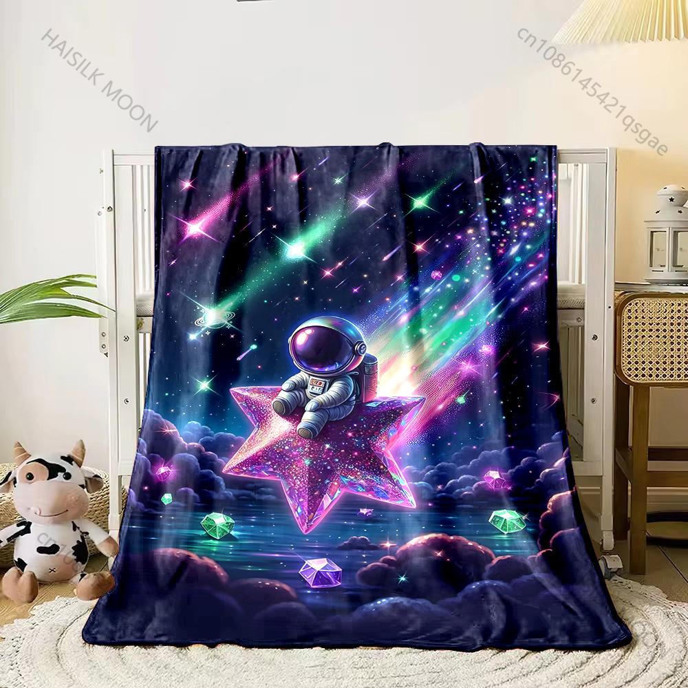 

1PC Astronaut on a star Print Adult Children Warm Blankets Home Travel Car Soft Comfortable Suitable for all seasons 75x90cm