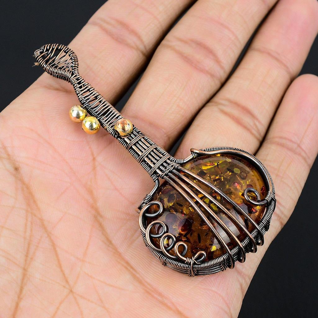 Baltic Amber Pendant, 999 Copper Wire Wrapped Gemstone Jewelry, Handmade Pendant For Mother Day