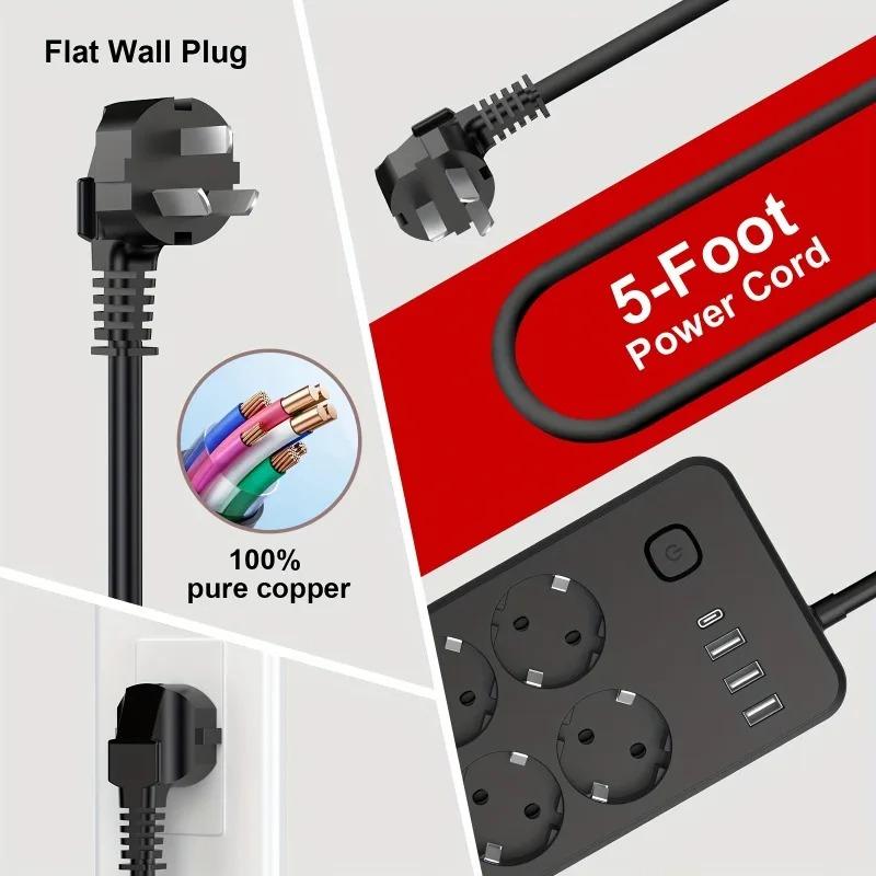 Prelungitor cu priză UE cu 3 porturi USB, priză prelungitoare, filtru de rețea, 8 prize AC, 2000W, adaptor electric de încărcare