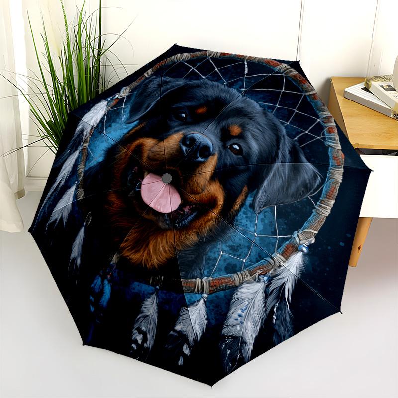0106 Wzór łapacz snów pies, automatyczny parasol składany, przenośna i składana konstrukcja, 8 żeber, prezent na Boże Narodzenie lub urodziny.