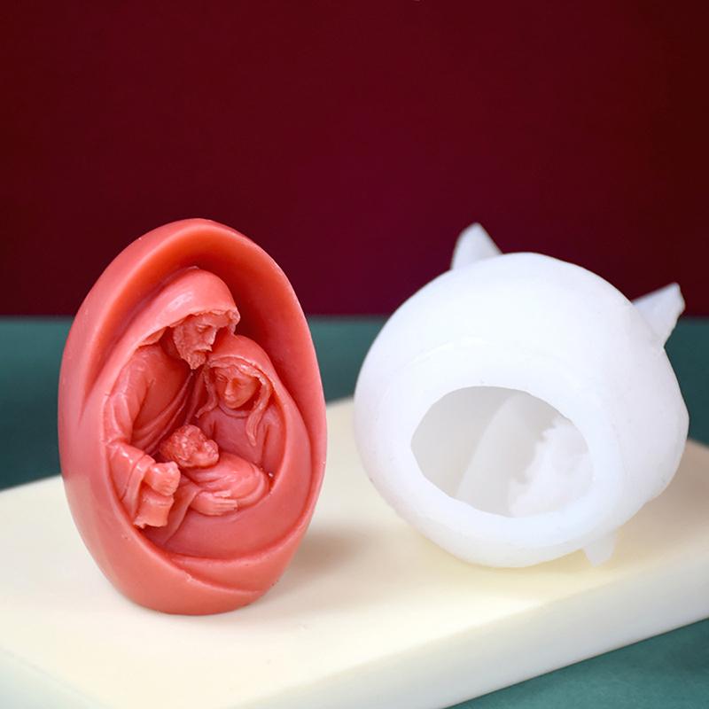 Catholic Holy Family Candle Mold Jesus Virgin Mary Figurine Silicone Mould Handmade 3D Gift Christmas Home Decoration Diy Molds