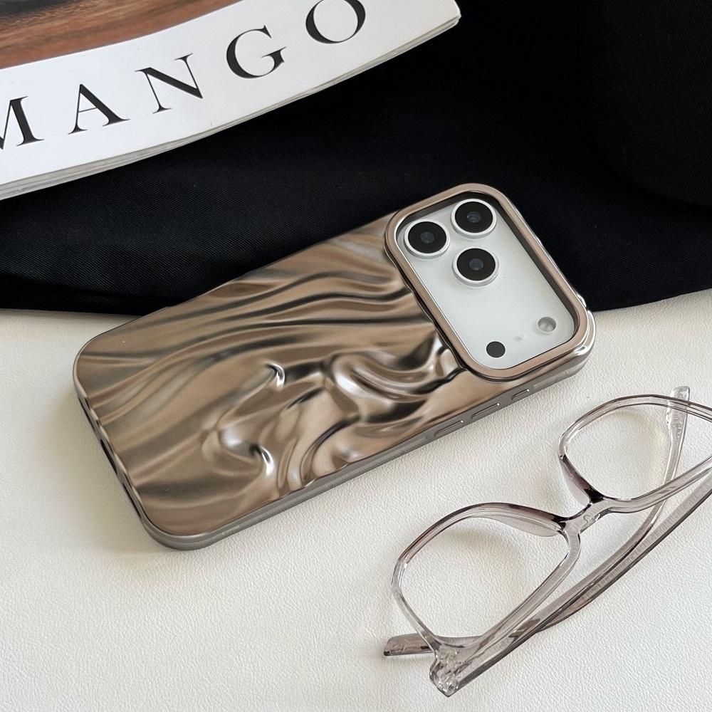 

Розкішний чохол для телефону з текстурою, що мнеться, з гальванічним покриттям для iPhone 17Air 17 16E 15 14Plus 13 12 11 Pro Max, однотонний матовий захисний чохол iPhone17 Pro Max коричневий