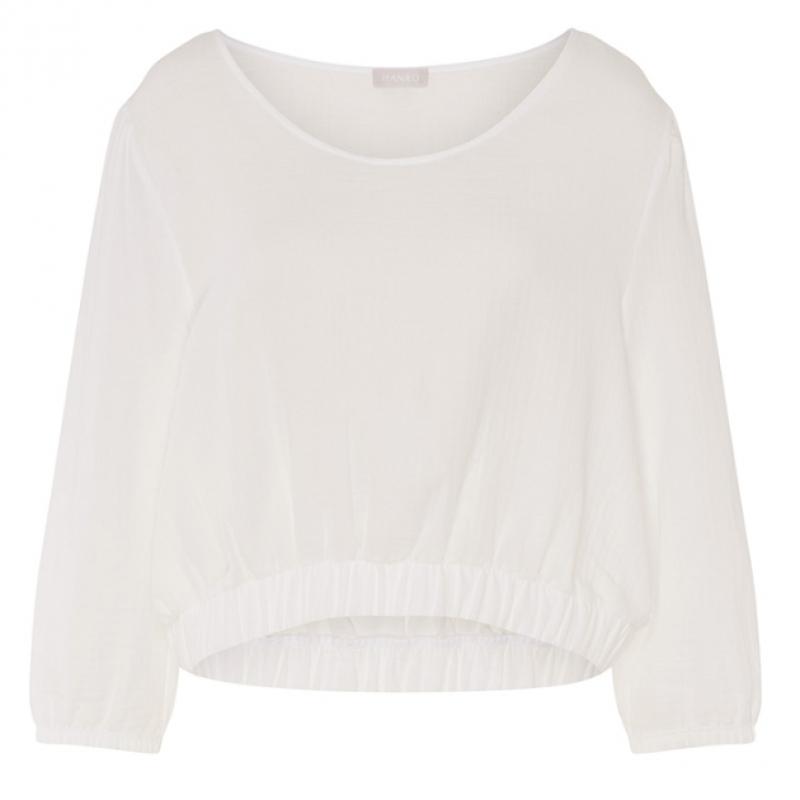 Hanro Cropped T shirT 3 4 Slv  whiTe 74928 