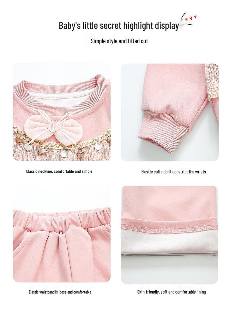 Stylowy dwuczęściowy zestaw dla dziewczynek: Top z długim rękawem i cekinami oraz spodnie na jesień/wiosnę