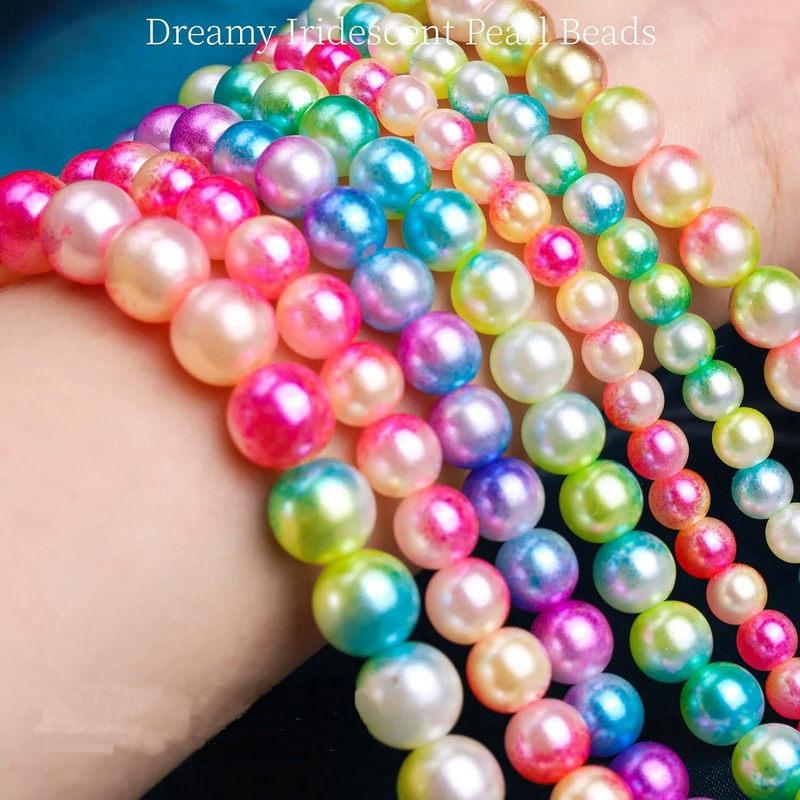 Gradient Pearls Beads Kit Rainbow ABS Pearl Beads Bracelet Making Kit for DIY Earrings Necklaces Bracelets Jewelry Making Craft