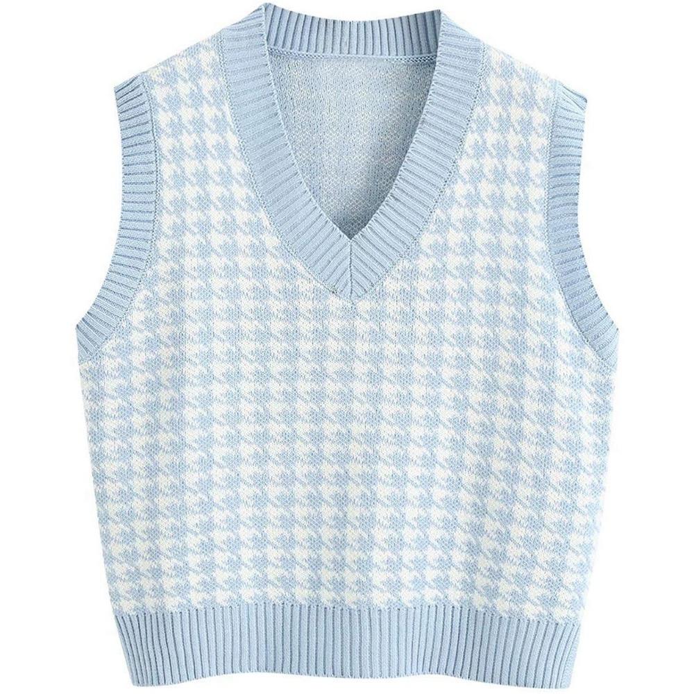 Loose Knitted Vest Sweater Women Sleeveless Thick Vintage Sweater Vest Female Waistcoat Chic Tops  Houndstooth Women Clothing