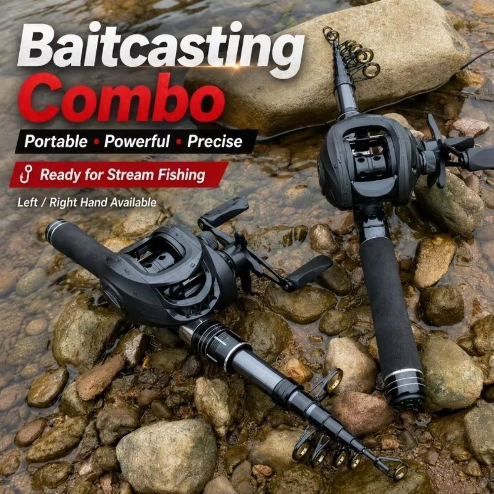 Carrete de Baitcasting Ultraligero Combo Caña de Pescar de Lanzamiento Largo para Viaje Caña de Pescar Mini Viaje