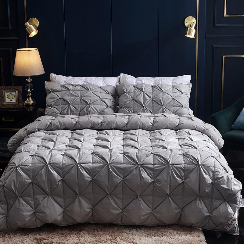 Luxusní přikrývka z bílého husího peří Jednolůžková/Dvojlůžková/King/Queen Velikost Vložka do přikrývky Design s plisováním 100% Bavlna Povlak Silná Prošívaná Přikrývka