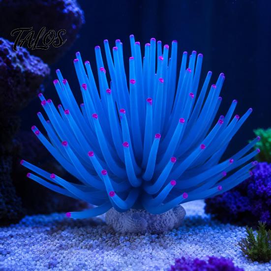 Aquarium Scenery Accessory Silicone Sea Anemone, Realistic Blue Actinian, Fish Tank Stable Decoration Ornament, Flexible Actinia for Seawater