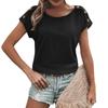 Women's Fashion New Round Neck Solid Color Button Short Sleeve Top