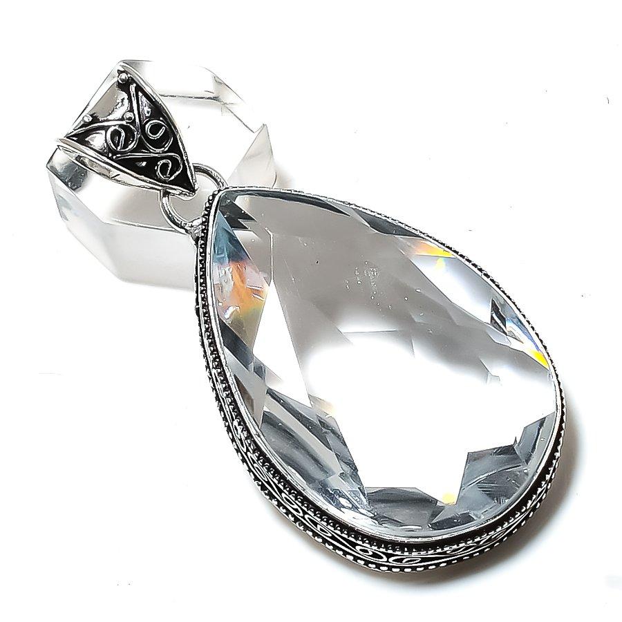 White Topaz Gemstone Handmade 925 Sterling Silver Jewelry Pendant 2.32" Z5n71