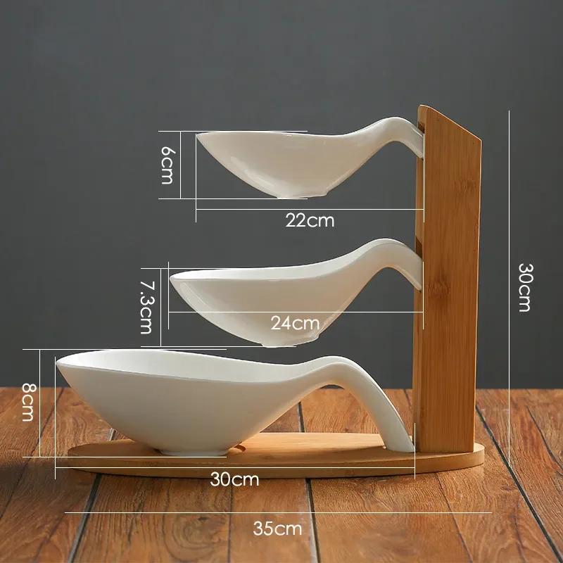 Bol ceramic cu strat dublu pentru fructe, farfurii pentru gustări, depozitare deserturi, tavă de prezentare, suport pentru tort, farfurie din lemn, vas de uz casnic pentru sos de soia