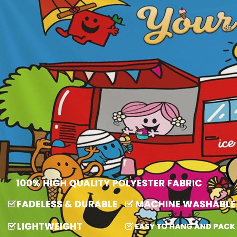 Mr. Men Little Miss Custom Name Wall Tapestry Aesthetic Wall Hanging Printed Fabric Blanket Decorative Tapestries for Bedroom Living Room Home Decor