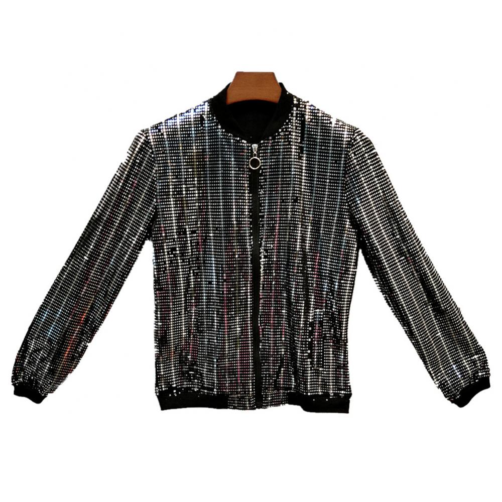 Men's Sequin Glitter Zipper Jacket Hip Hop Nightclub Stage Street Jacket