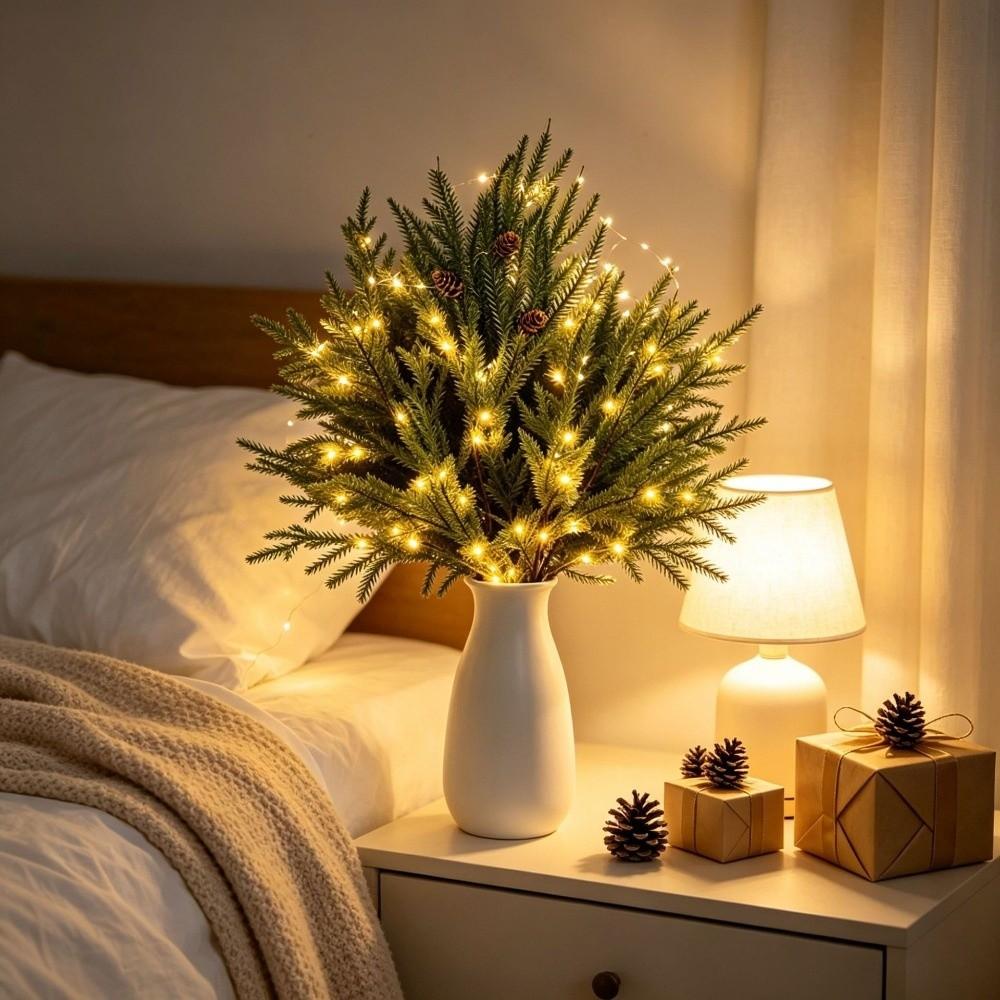 5/10Pcs with Lights Faux Christmas Norfolk Pine Stem  for Home/Office/Wedding
