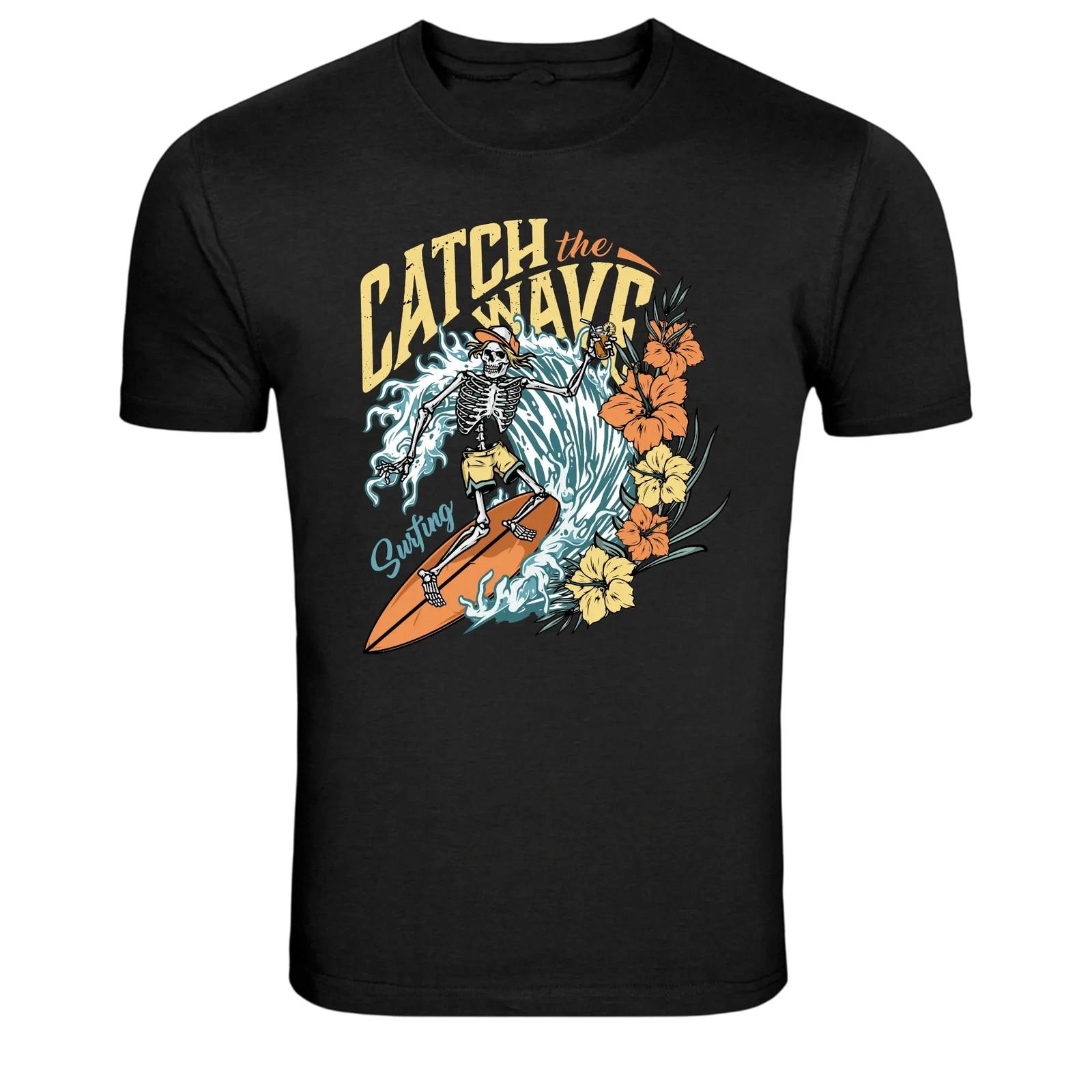 Catch The Wave Skeleton Surfing Graphic Tee XL