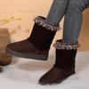 Knitted Tassels Snow Booties Women 2025 Winter Comfort Flat Heel Mid Calf Boots Warm Short Plush Non Slip Furry Boots