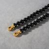 Simple Black Agate Stone Necklace Copper Plated 18K Real Gold Light Luxury Premium Retro Round Bead Collarbone Chain Female
