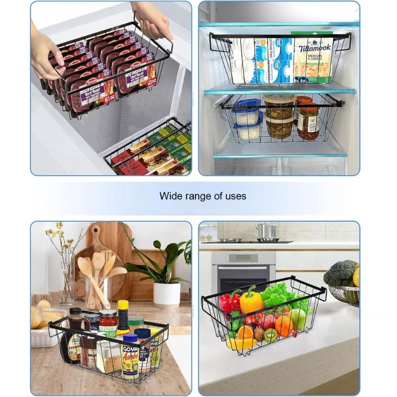 Pack of 5 Stackable Freezer Baskets Freezer Organizing Case Freezer Containers Metal Texture Suitable for Refrigerator