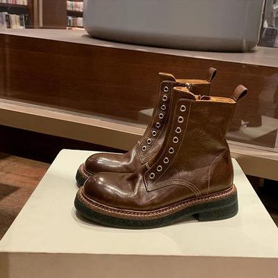 Grape Mother Autumn and Winter New Washed Horse Leather Version~ Retro Thick-soled Eight-hole Side Zipper Locomotive Martin Boots Women's Short Boots