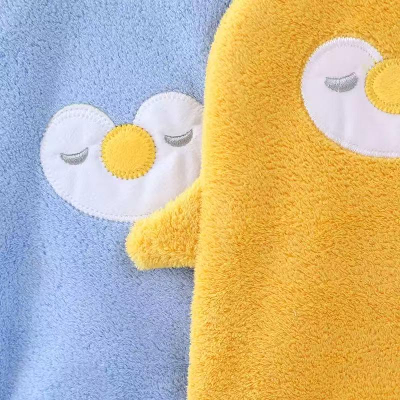 Cartoon Embroidered Coral Fleece Hand Towel with Strong Water Absorption, Thickened Hanging Style for Kitchen Use.