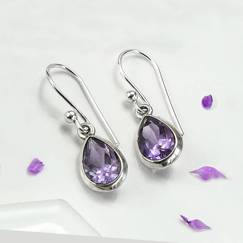 

Huitan Pear Purple Cubic Zircon Earrings for Women Simple Elegant Charming Earrings Wedding Daily Wear Temperament Lady Zircon
