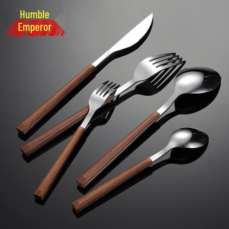 QianXing 430 Stainless Steel Gold Tea Spoon Set with Faux Wood Handle