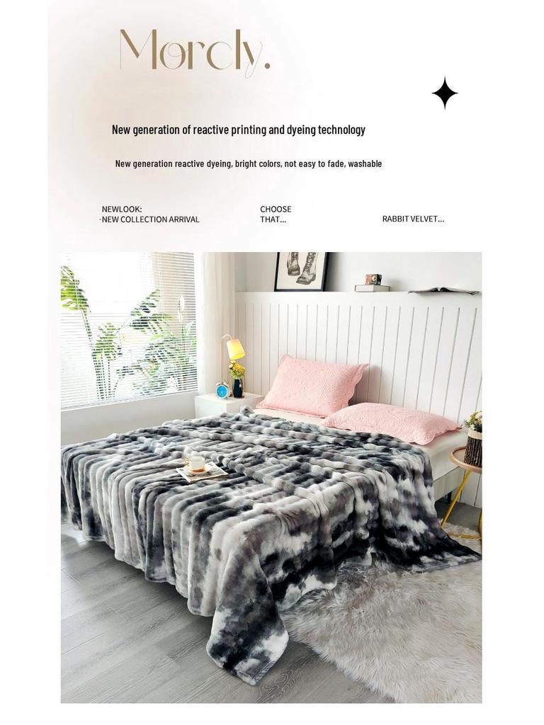 2025 Tie-dye Bubble Faux Rabbit Fur Milk Velvet Throw Blanket