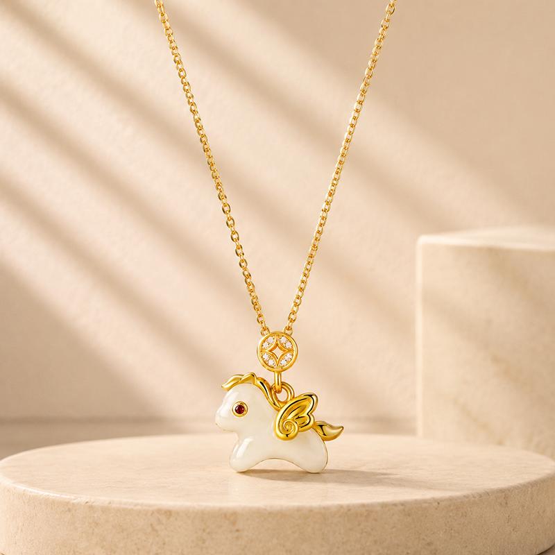 Cute Flying Horse Pendant Necklace for Women Gold Plated Delicate Animal Pendant Jewelry Gift for Birthday Christmas Daily Wear Teen Girls Party