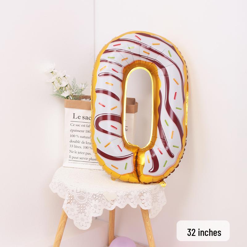 Cartoon Donut Number Balloon for 1st Birthday Party Decorations and Photo Props