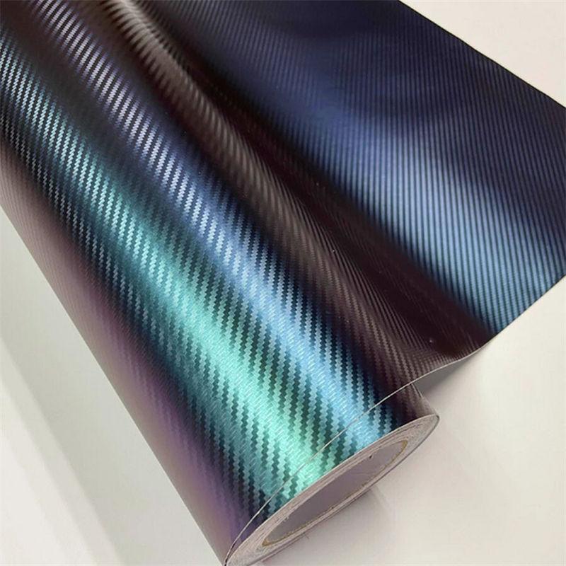 3D Car Interior Accessories Panel Chameleon Carbon Fiber Vinyl Wrap DIY Sticker Purple Green GZW