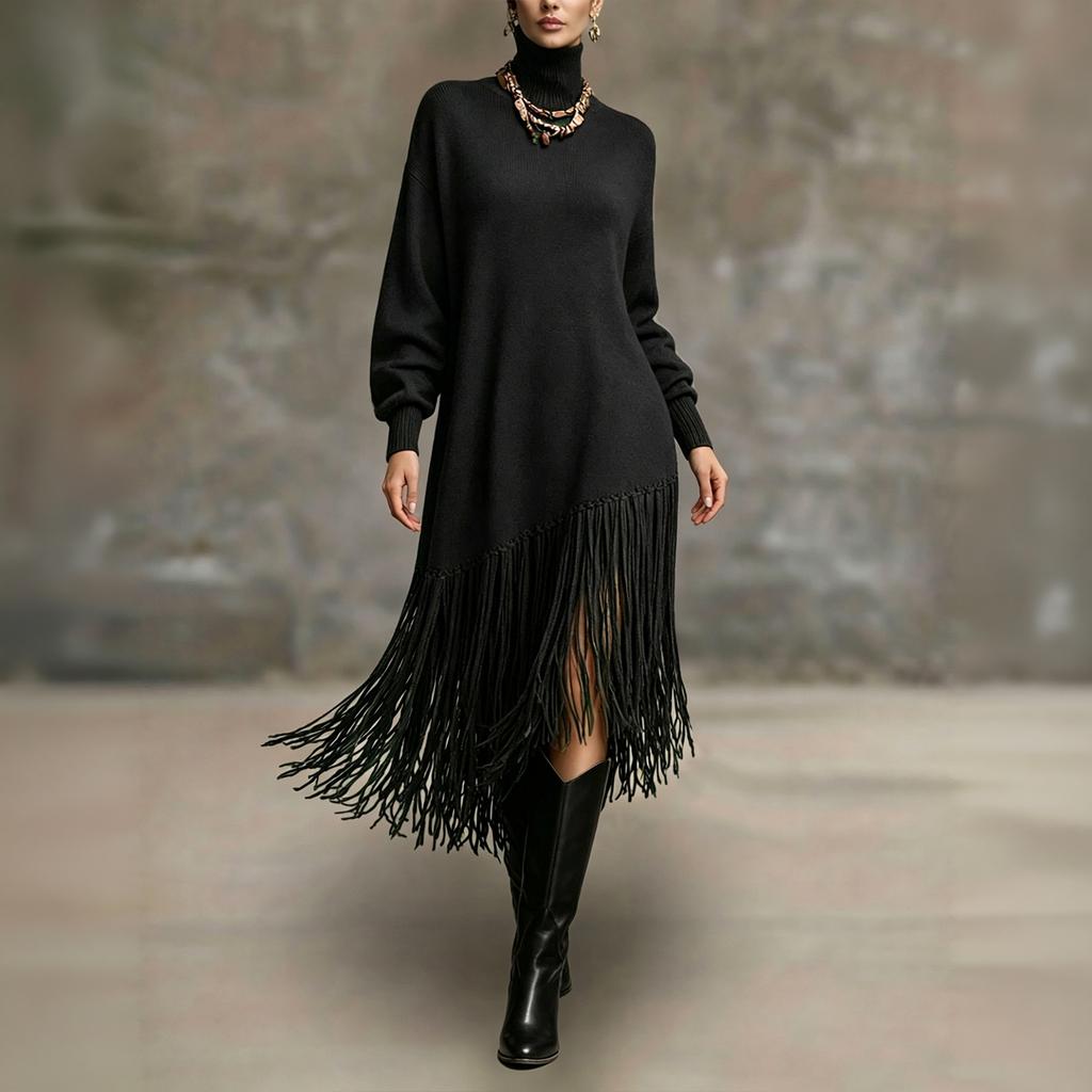 Women's Color Long Dress with High Neck for Party Evening Wear