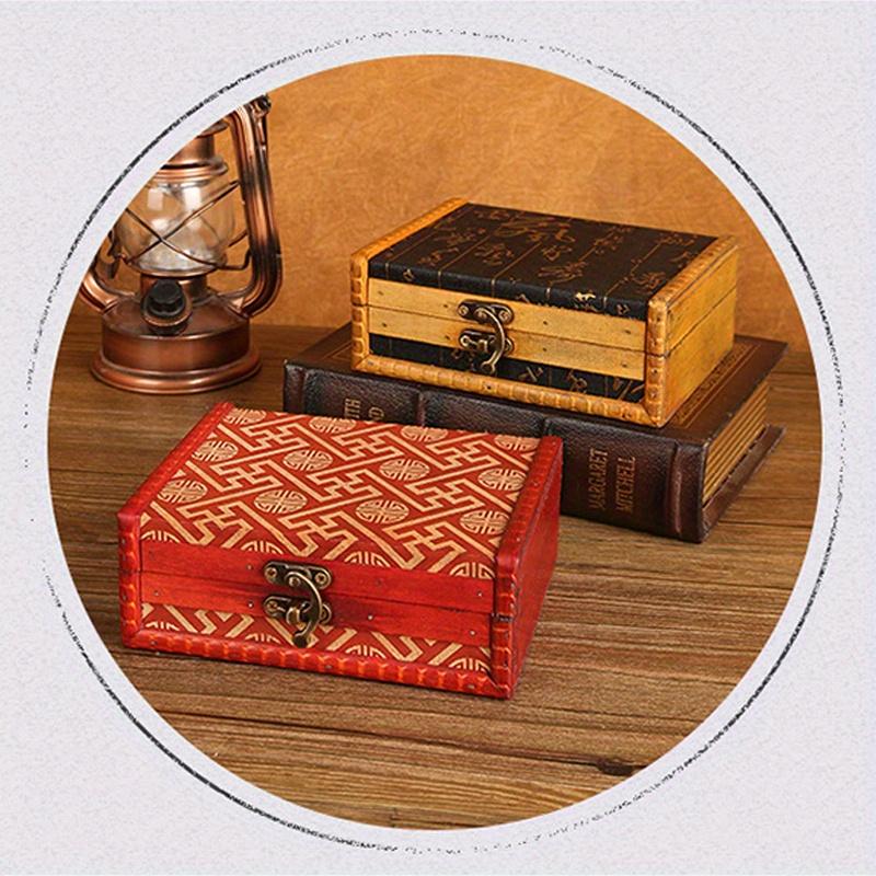 15.5*12.5*6cm1pc Retro Jewelry Gift Wedding Wooden Crafts Collection Box with Buckle,Cards&Treasure Handmade Storage Chest.