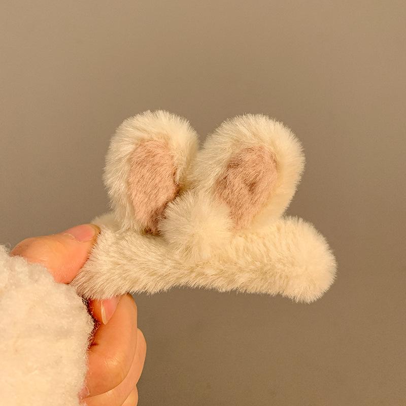 1pc Pink Furry Rabbit Ear Hair Clip, Women's Furry Hair Clip, Bangs, Side Clips, Hair Accessories, New Winter Hair Grab