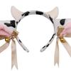 Women Hairband Milk Cow Ear Headband with Bowknot Ribbon Bell Decor Bendable Handmade Lightweight Headgear Costume Accessory