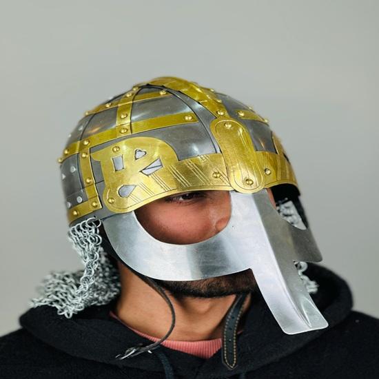 Viking Medieval Chainmail Helmet Steel and Brass Helmet Knight Chainmail Hand Forged LARP  Best Gift