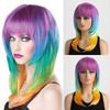 Women’s Mid-Length Straight Multi-color Cosplay Wig with Bangs Heat-Resistant Synthetic Halloween Costume Wig