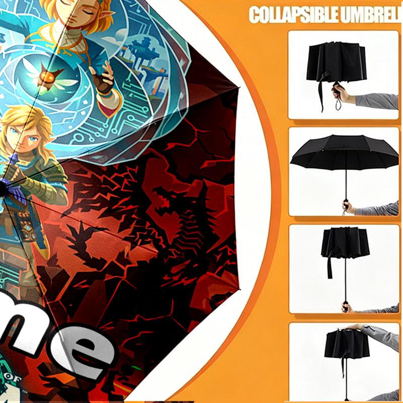 Custom Name Personalized The Legend Of Zelda Print Umbrella, Auto Open Close, 8‑Rib Sturdy Frame, Commute Camping Hiking Use, Birthday Gift