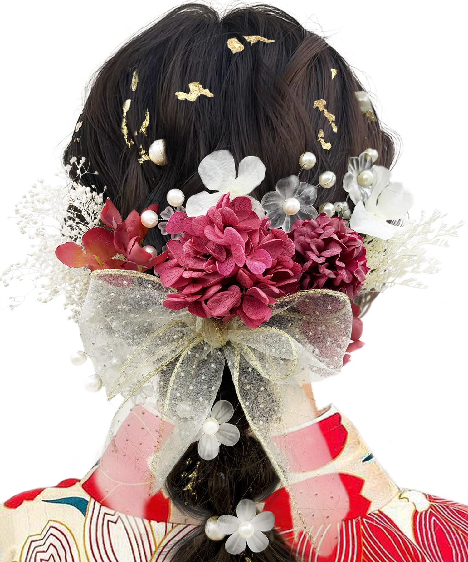 

Baramoly Hair Accessory - Ribbon Hair Accessory for Coming-of-Age Ceremony, Graduation Ceremony, Pearl, Baby s Breath, Yukata, Kimono, Hakama,