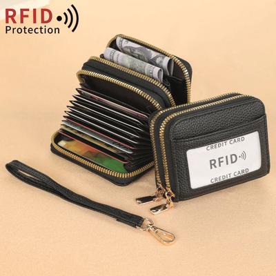 Rfid Kartlık Çift Fermuarlı Kadın Cüzdanı PU Deri Organ Kart Çantası Portföy Büyük Kapasiteli Çoklu Slot Banka Kartı Kapağı Pencere ile Kartvizit Klipsi